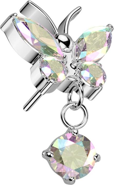 Actual product image Star Piercing Threadless Schmetterling silber Kristalle multicolor Anhänger Kristall multicolor (without brass, Titanium)