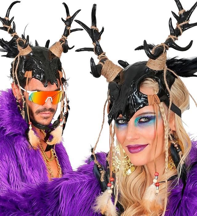 Actual product image Widmann Bullenschädel Schamanenkopf Maske Mit Schwarzen Federn