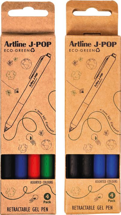 Actual product image Artline J-POP Gel Pen ECO-GREEN 0.7 2 Blue 2 Black (4) (Black, Blue, 4x)