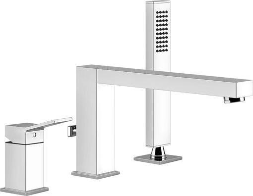 Image du produit Gessi Rettangolo K, mitigeur trois trous pour baignoire, inverseur intégré au bec, saillie 195 mm