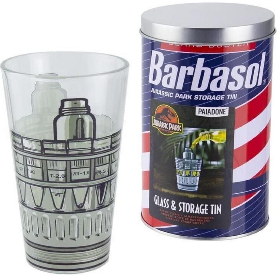 Paladone Products JURASSIC PARK - Barbasol - Verre dans une Boite Métal - 400ml, Bicchieri, Trasparente