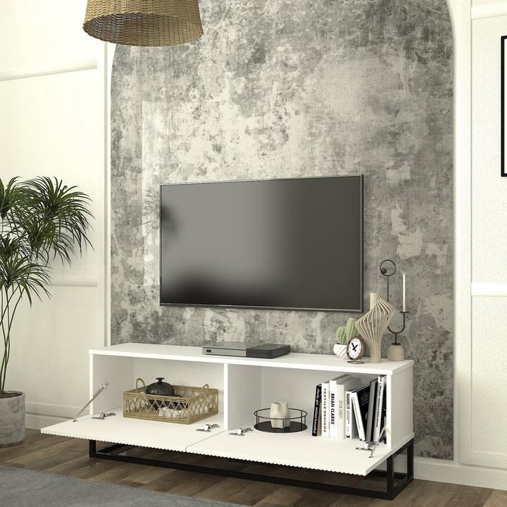Produktbild En.Casa TV-Lowboard Verpsboga langes Gestell 135x32x47 cm Weiss (135 x 31.50 x 46.50 cm)