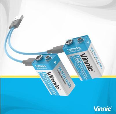 Actual product image Vinnic USB Rech. Batt. 9V Type-C VPRB-UC9V-1PC 550mAh,Case,1pcs. (1 pcs., 550 mAh)