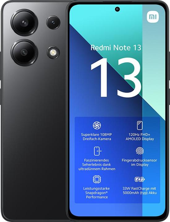 Actual product image Xiaomi Redmi Note 13 (256 GB, Midnight Black, 6.67", Hybrid Dual SIM, 4G)