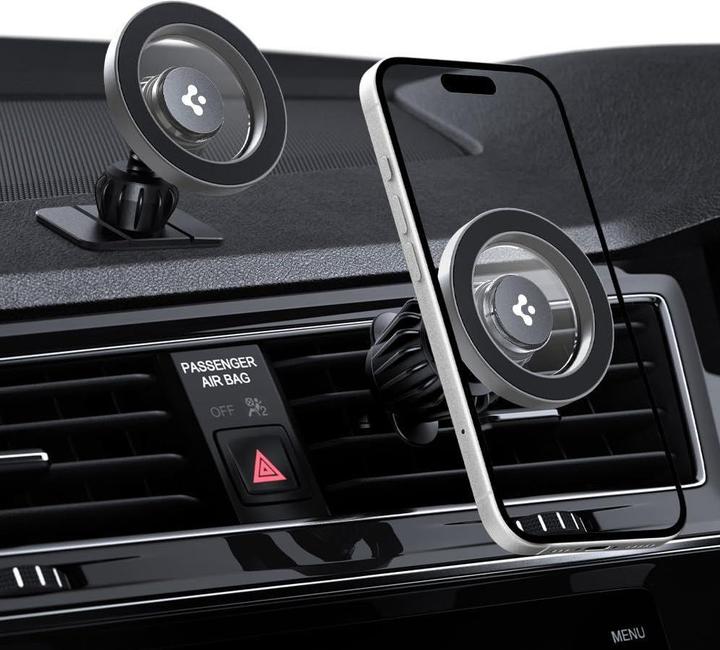 Actual product image Spigen MFT13 MagSafe car holder for Cockpit or ventilation - Silver