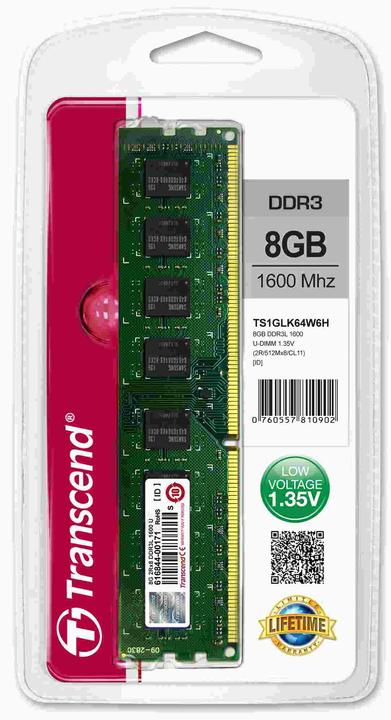 Produktbild Transcend Value RAM (1 x 8GB, 1600 MHz, DDR3L-RAM, DIMM)