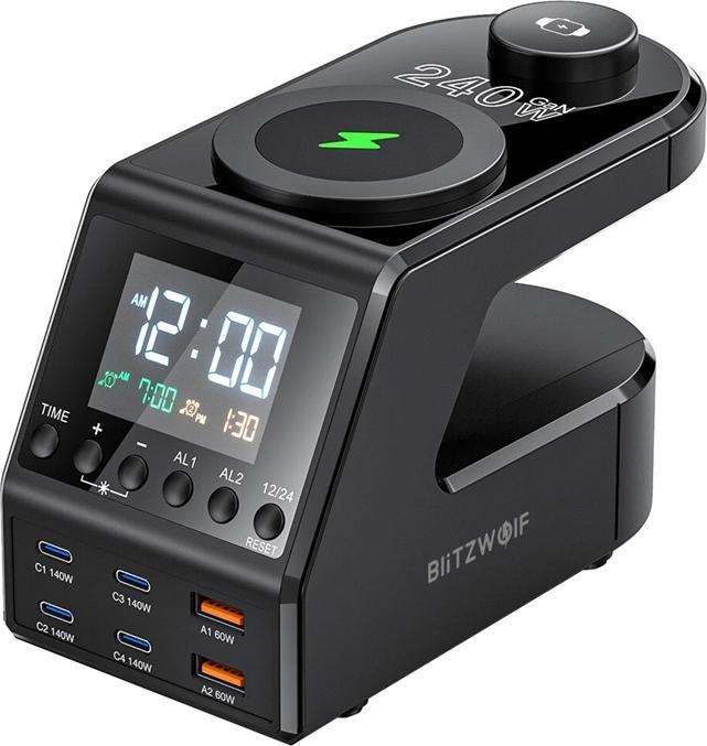 Produktbild BlitzWolf BW-FW10 alarm clock with charger 2xUSB-A, 4xUSB-C, 240W