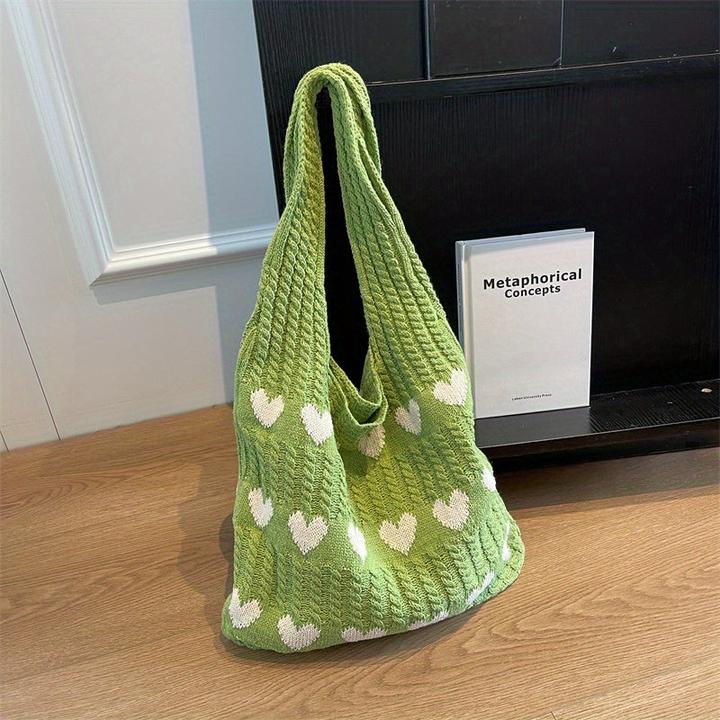 Actual product image Only-Bags.Store Minimalist love pattern hobo bag, knitted storage shopping bag, lightweight holiday bag