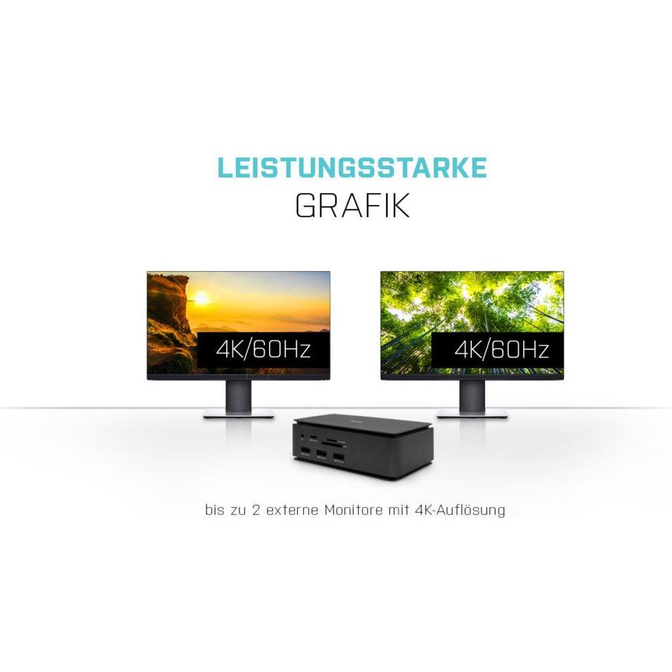 Thumbnail - i-tec Usb4dual4kdockpd (USB-C, 9 Ports), Dockingstation + USB Hub, Schwarz