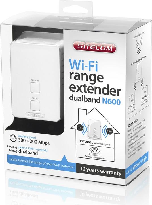 Productafbeelding Sitecom WLX-5000 N600 Wi-Fi Dual-band Range Extender (300 Mbit/s, 300 Mbit/s)