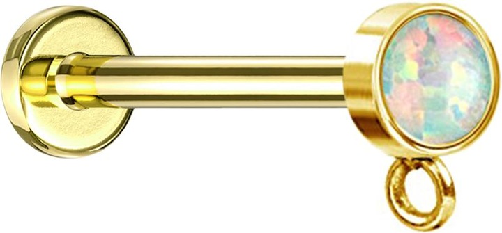 Produktbild Star Piercing Micro Labret Innengewinde vergoldet mit Zylinder Opal weiss Ring für Anhänger (Chirurgenstahl 316L, ohne Messing)