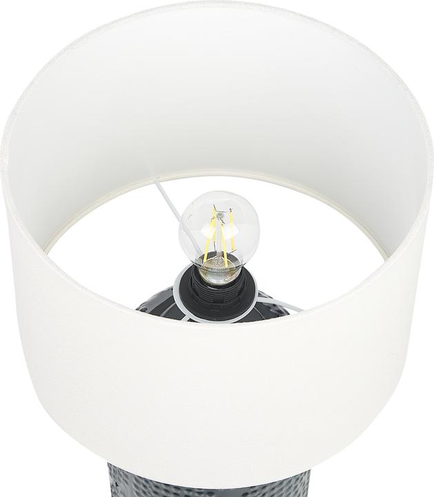 Lampada Da Tavolo Con Base In Porcellana E Paralume In Lino Blu Bianco Jauca 86187647