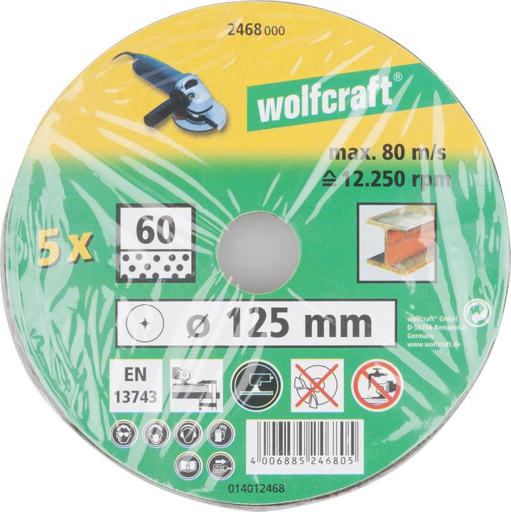 Produktbild wolfcraft wolfcraft 5 Fiberschleifscheiben WS K60 ø125mm (K60)