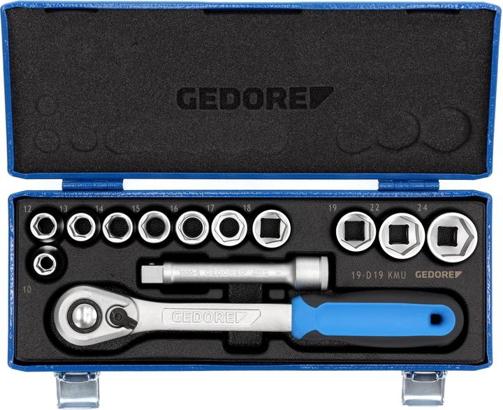 Produktbild Gedore 19 KMU-20 Steckschlüssel-Satz 1/2", 13-teilig, 6-kant, 10-24 mm (24 mm, 12 mm, 16 mm, 10 mm, 14 mm, 13 mm, 18 mm, 17 mm, 22 mm, 15 mm, 19 mm)