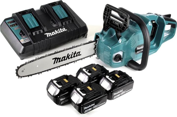 Actual product image Makita DUC 355 PM4 Tronçonneuse d'élagage sans fil 36V (2x18V) Brushless 35 cm + 4 x Batteries 4,0 (Battery chain saw)