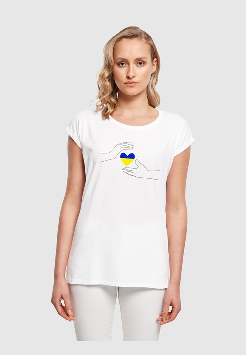 Produktbild Merchcode Ladies Peace - 2 Hand Heart White Extended Shoulder Tee - 161427 (M)