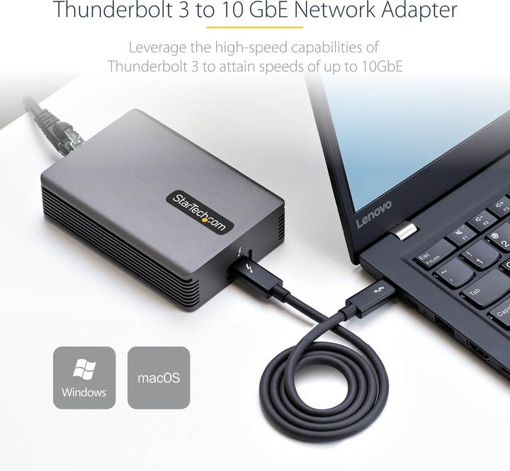 Immagine prodotto StarTech COM Adattatore da Thunderbolt 3 a Ethernet 10GbE Multi-Gigabit Thunderbolt 3 a rete RJ45 Ada (Thunderbolt 3, RJ45 10 Gigabit Ethernet (1x))