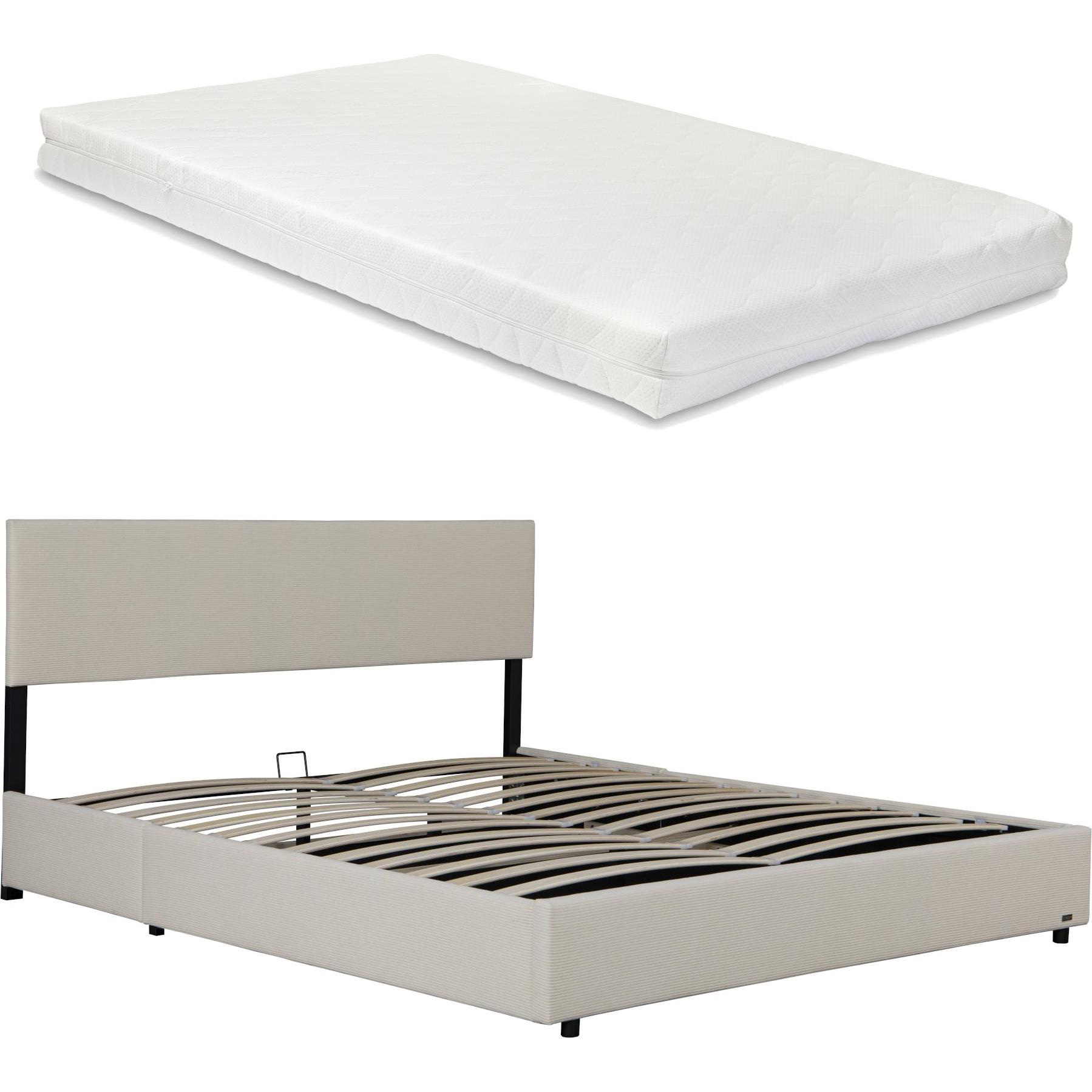 Corium, Bett, Polsterbett Juva mit Matratze und Bettkasten 180x200 cm Beige (180 x 200 cm)