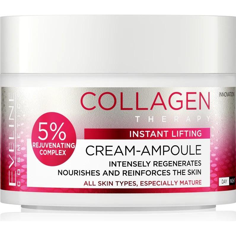 Eveline Crema Siero Viso, Ringiovanente Intensiva Al Collagene-Ampoule 5% Giorno Notte 50Ml (50 Ml)