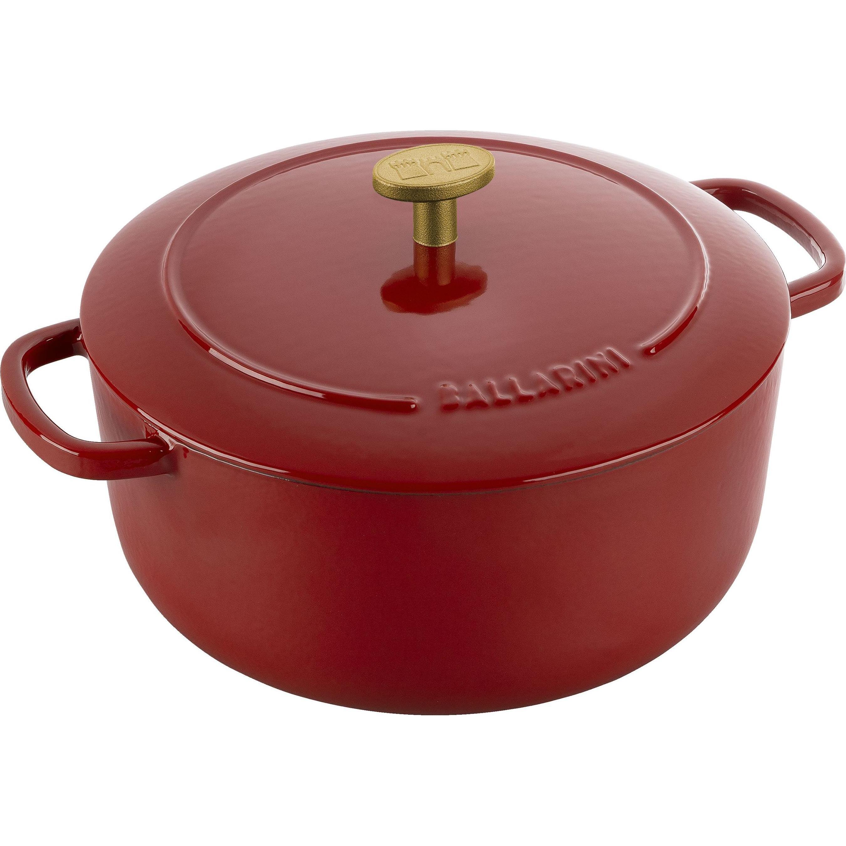 Ballarini Cocotte BELLAMONTE 22 cm rund 3,0 Liter Bräter aus Gusseisen rot, Pfanne + Kochtopf, Rot