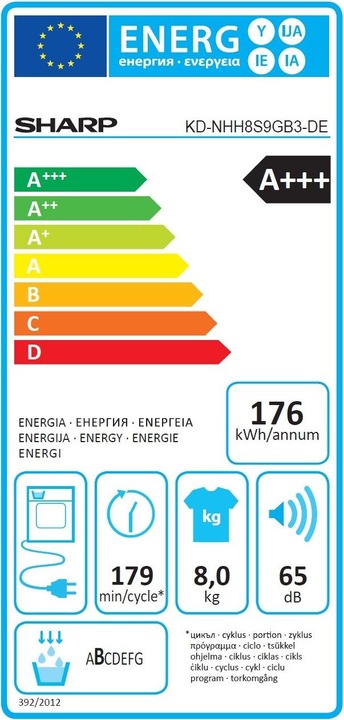 Energie-Label Sharp KD-NHH8S9GB3-DE (8 kg, Rechts)