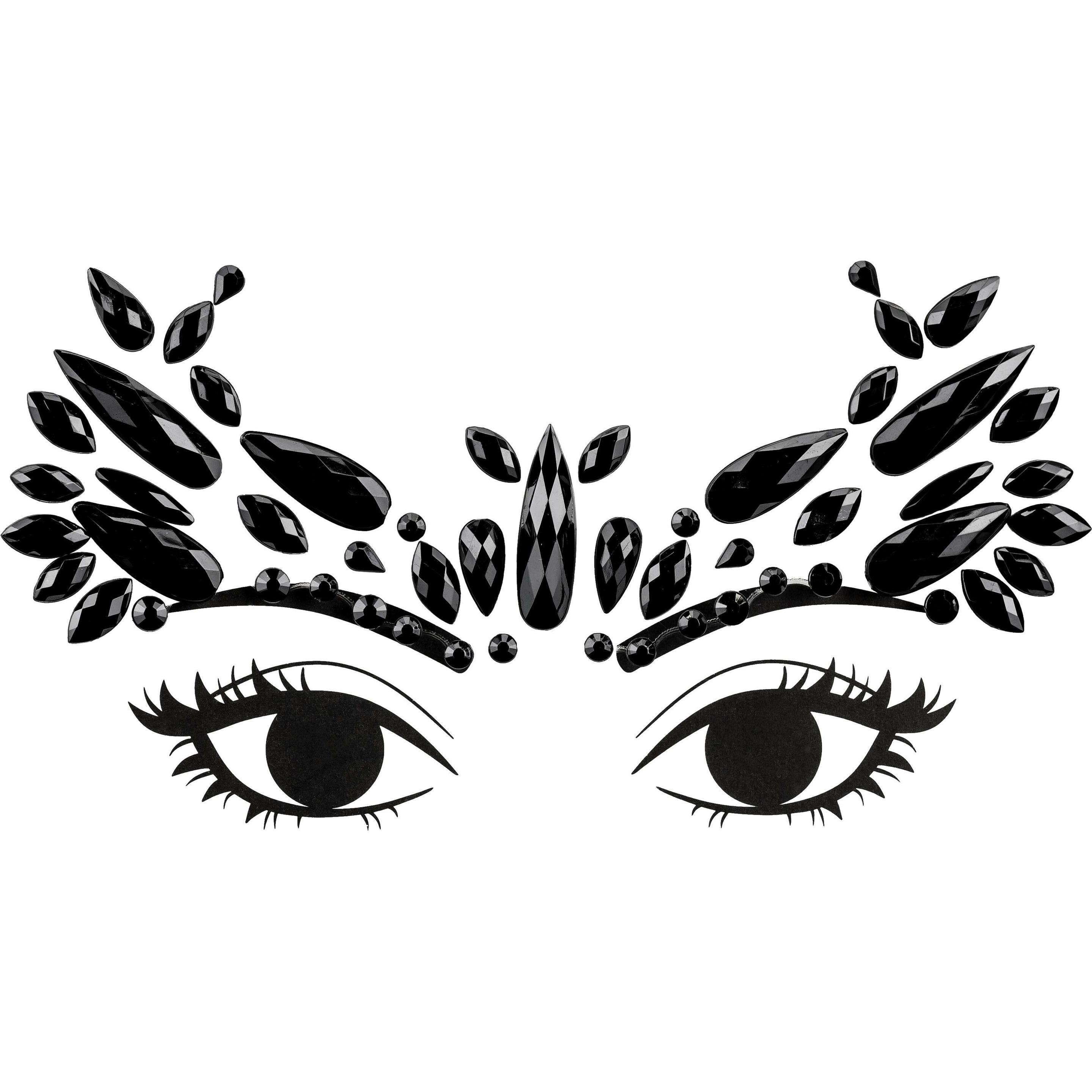 Partydeco Gesichtsschmuck Kristalle schwarz, 14.5 x 5.5 cm