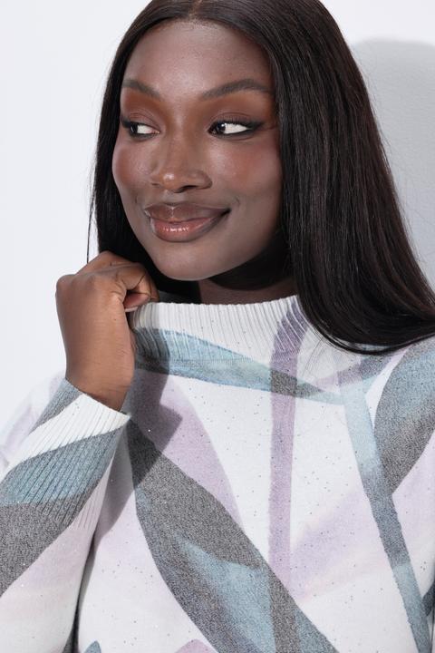 Produktbild Ulla Popken Pullover, Blätter, Pailletten, Stehkragen, Langarm (54)