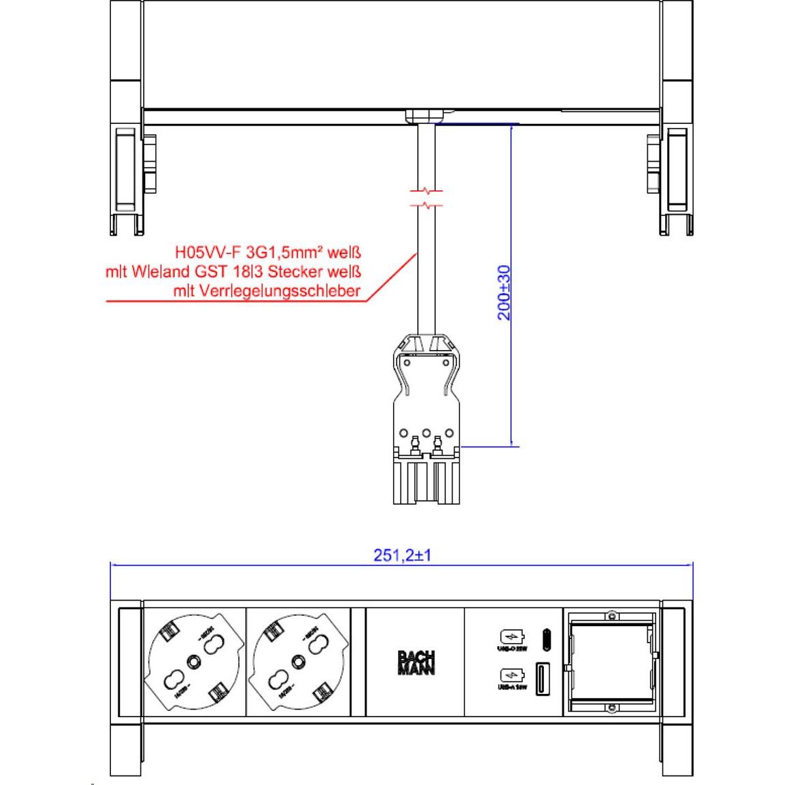 Thumbnail - Bachmann, Steckdosenleiste, BACH Steckdosenleiste (2 x, GST18, 0.20 m)