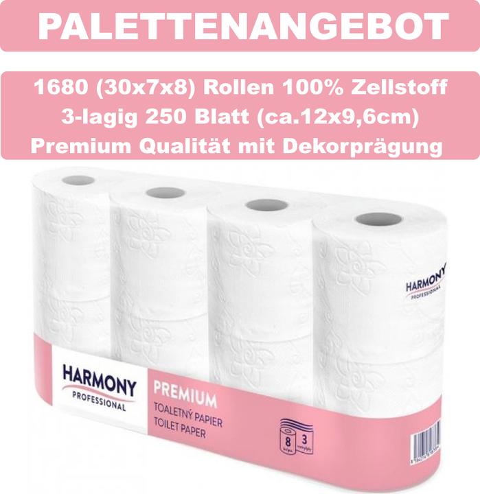 Image du produit Alpine Professional 1680 rouleaux de papier toilette Harmony 3 plis 250 feuilles cellulose Action de palettisation (8 pcs)