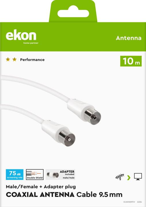 Actual product image Ekon Male / female antenna cable + adapter 75dB (Antenna cable)
