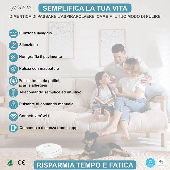 Actual product image Gimeri Robot Vacuum and Mop with Wi-Fi, Alexa and Google Compatible, Auto-Charging, 2000 Pa Suction (2000 Pa, Wiping cloth)