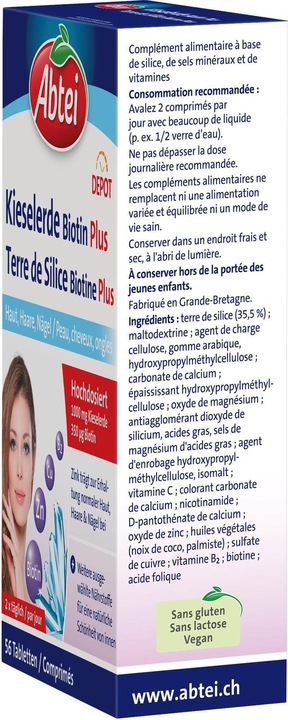Produktbild Abtei Kieselerde Biotin Plus (neu) Tabl (56 Stück, Tabletten, 500 g)