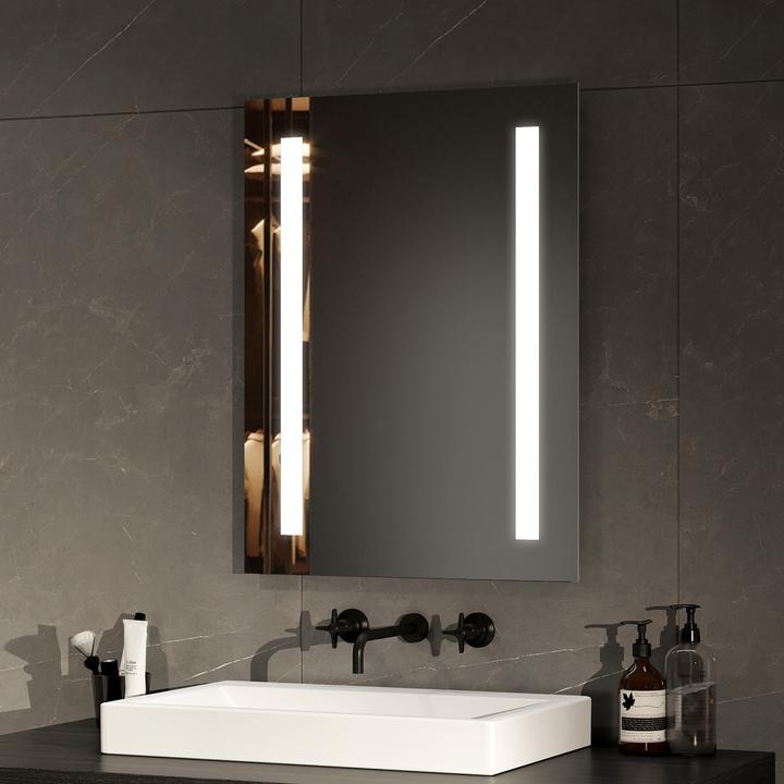 Produktbild Emke LED Badspiegel 60x45cm mit Touch-Schalter, Antibeschlag, Sicherheitsfolie, Warmweiss/Kaltweiss, IP44 (60 x 45 cm)