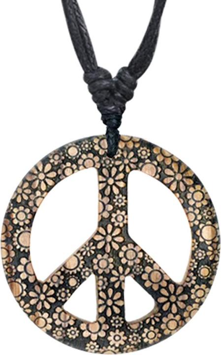 Produktbild Star Piercing Halskette schwarz Anhänger Peace Blumen Graviert aus Krokodilholz (ohne Messing, Organisch)