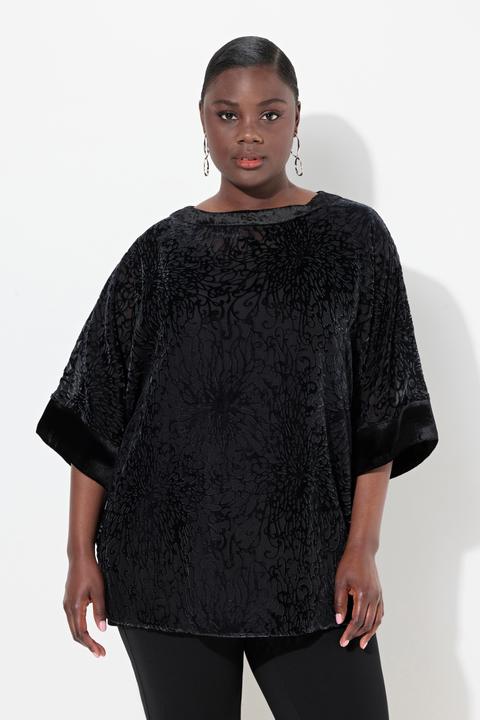 Produktbild Ulla Popken Bluse, Ausbrenner-Samt, Oversized, Rundhals, Halbarm (42, 44)