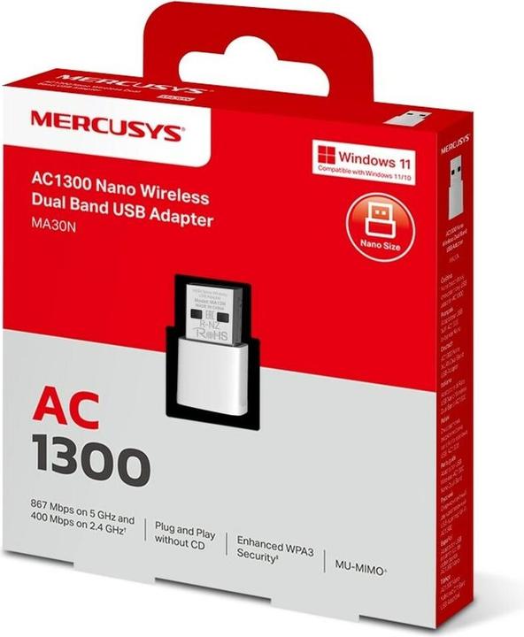 Produktbild Mercusys MA30N AC1200 Nano WiFi USB Adapter (USB)