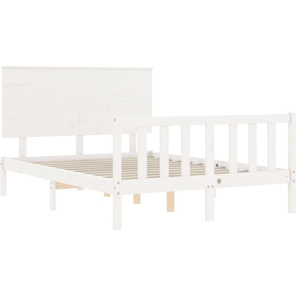 Thumbnail - VidaXL, Bett, Massivholzbett mit Kopfteil Weiss 4FT6 Double (135 x 190 cm)