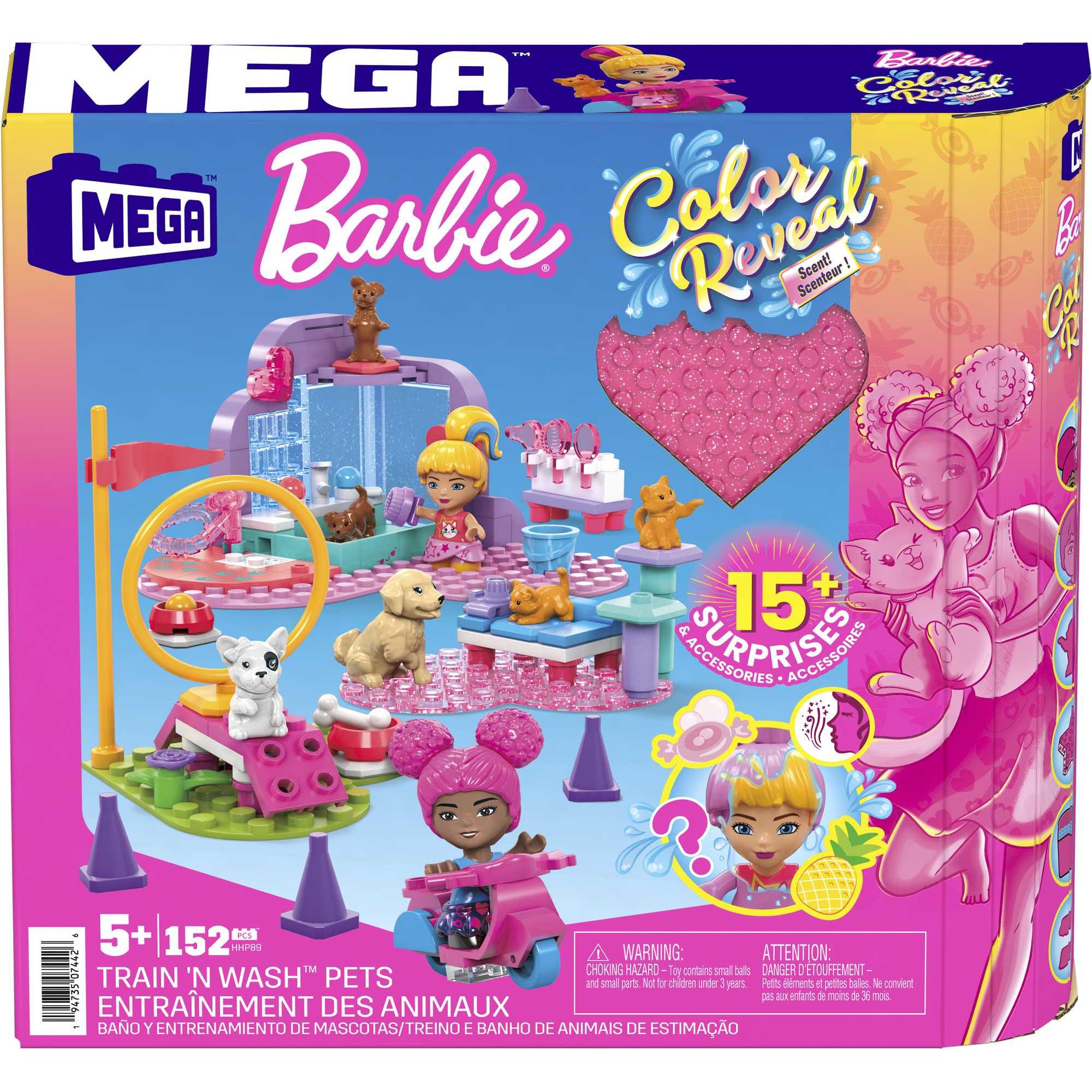 Mega Construx Barbie Color Reveal Train "n Wash Pets