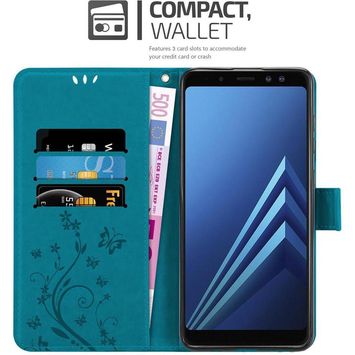Thumbnail - Cadorabo Flower Book Hülle (Samsung Galaxy A8 (2018)), Smartphone Hülle, Blau