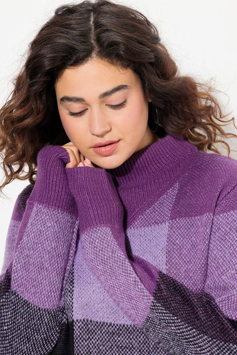 Produktbild Ulla Popken Pullover, Karomuster, Stehkragen, Langarm (56)