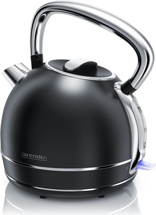 Arendo Wasserkocher 1,7 l, 2200 W, Edelstahl Retro Style Vintage, Überhitzung & Trockenkochschutz, schwarz (1.70 l)