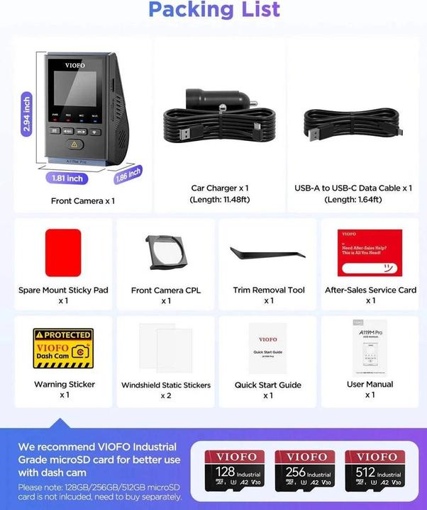 Image du produit Viofo A119 M Pro (Écran intégré, Récepteur GPS, WiFi, 4K)