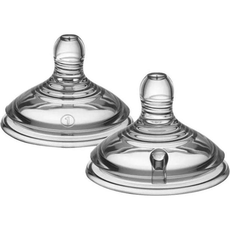 Tommee Tippee, Tettarella per biberon, Set di 2 tettarelle con flusso lento - Trasparente