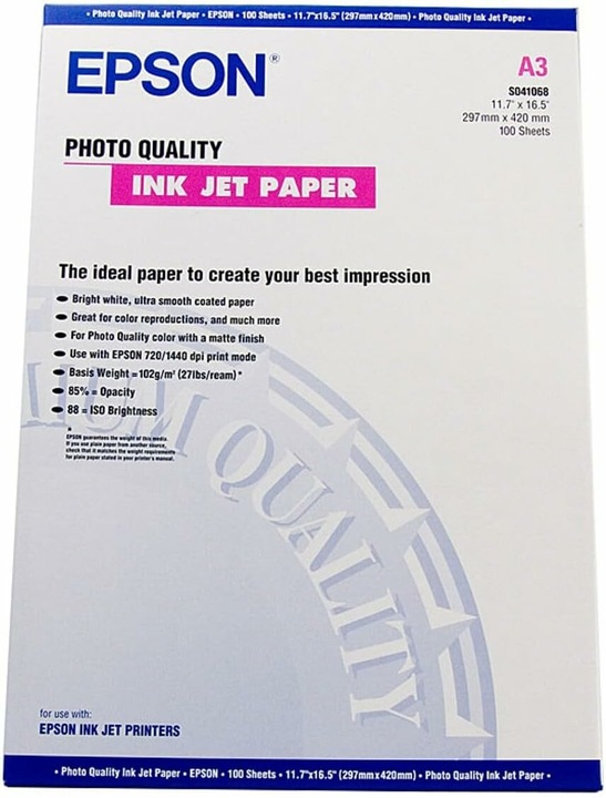 Immagine prodotto Epson Carta a getto d'inchiostro di qualità fotografica, 100 fogli (104 g/m², A3, 100 x)