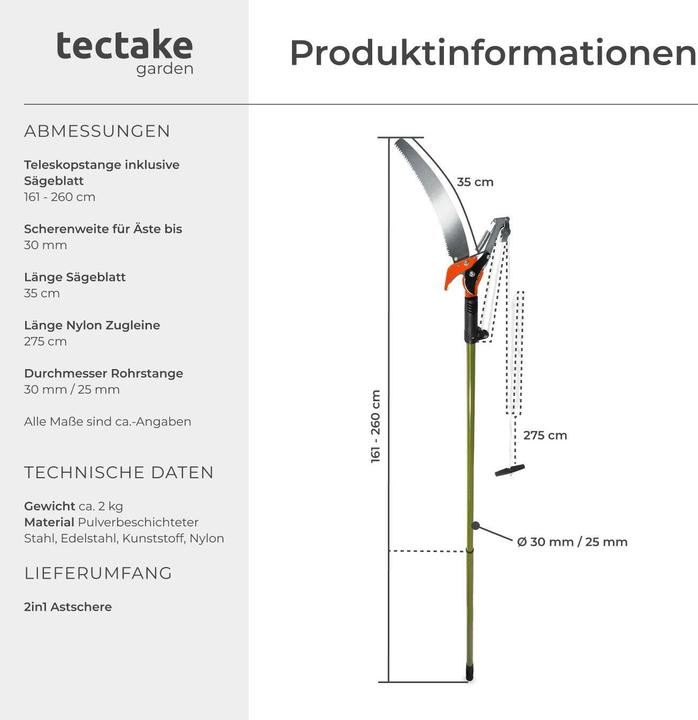 Actual product image tectake Telescopic pruning shears with saw