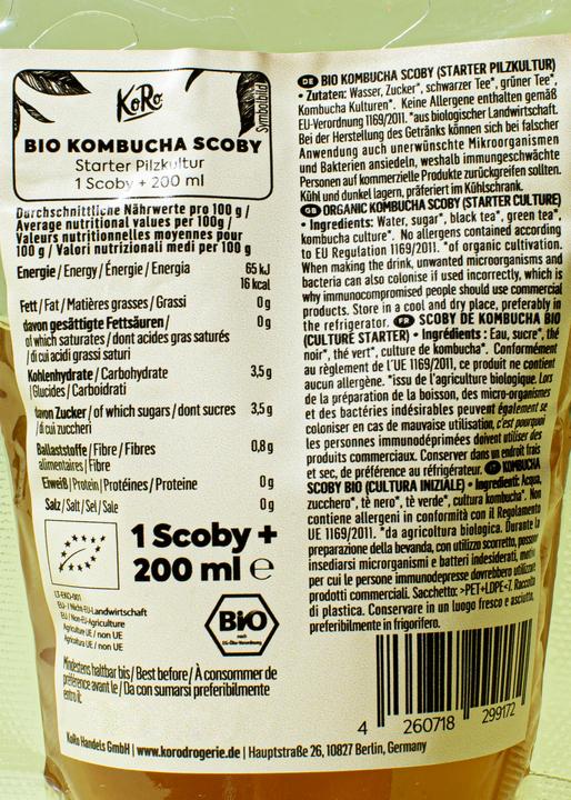 Nutritional values and ingredients KoRo Kombucha Scoby (1 x 20 cl)