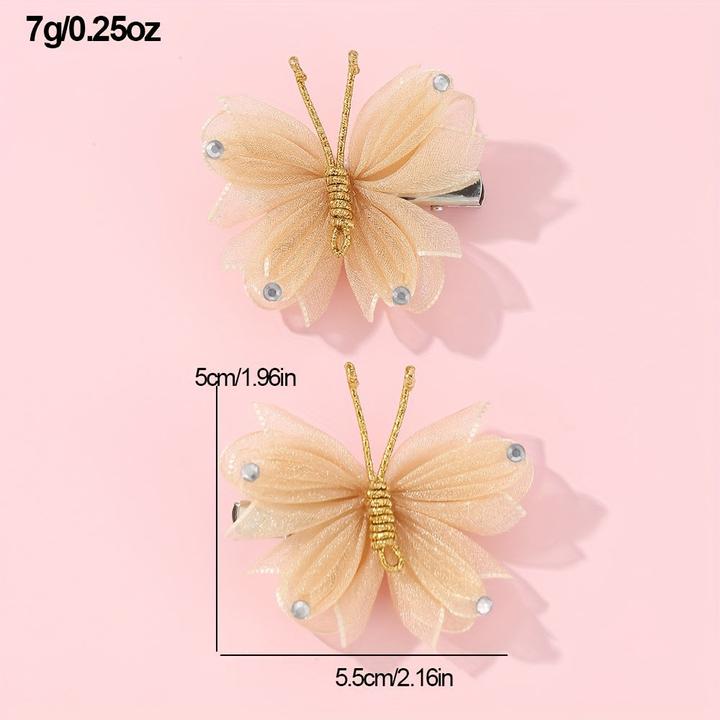 Actual product image Activity Board 2pcs Mesh Schmetterling Schleife Haarspangen mit Strass, niedlich Stoff täglich Zubehör (2 pcs.)