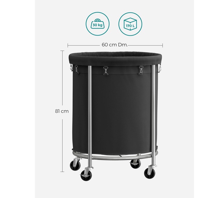 Actual product image Songmics Laundry basket on castors 48 l, black/silver, detail colour (170 l)