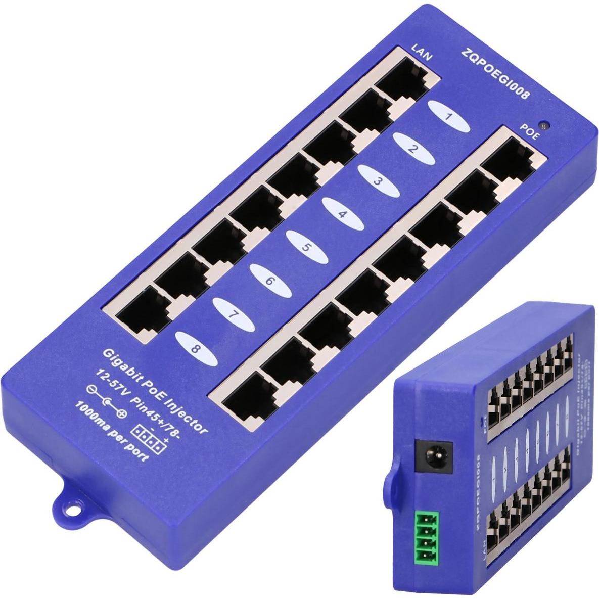 Extralink POE INJECTOR 8 PORT GIGABIT MODE B - - 8-Port Fast Ethernet, Gigabit Ethernet (802.3af (PoE)), PoE Injector