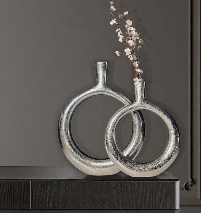 Produktbild FineBuy Vase 2er Set Blumenvase Aluminium Donut Tischvase Modern Rund Wohndeko (2x)
